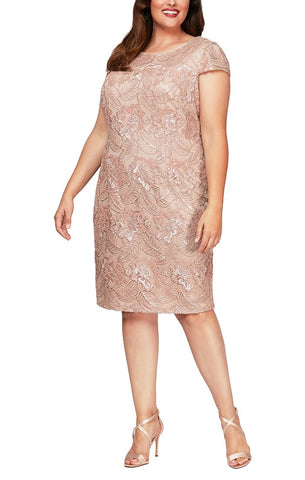 Plus Cap Sleeve Embroidered Sequin Lace Dress