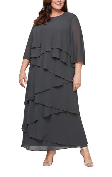 Plus Chiffon Gown with Asymmetric Tiered Tank Dress Open Jacket