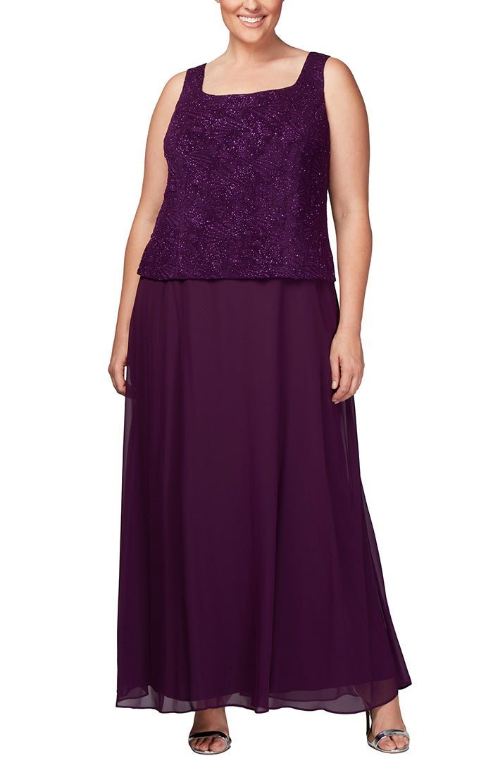 Plus Glitter Jacquard Knit Long Dress and Mandarin Jacket - alexevenings.com