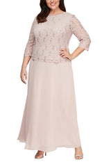 Plus Long Gown with Sequin Lace Bodice & Chiffon Skirt - alexevenings.com