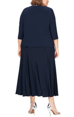 Plus Matte Jersey Jacket Dress with Beaded Trim Detail - alexevenings.com