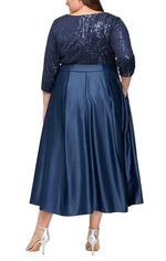 Plus Midi Length Party Dress with Surplice Neckline, Tie Belt and Full Skirt - alexevenings.com