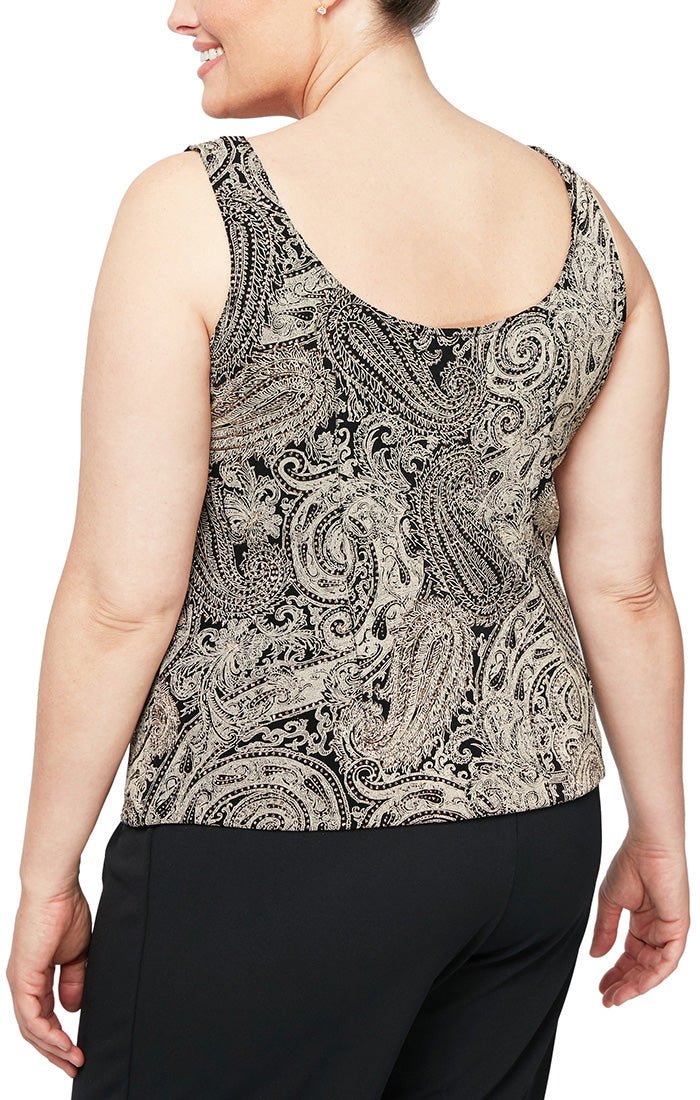 Plus Printed 3/4 Sleeve Slinky Twinset with Glitter Detail and Hook and Eye Closure at Neck - alexevenings.com