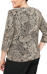 Plus Printed 3/4 Sleeve Slinky Twinset with Glitter Detail and Hook and Eye Closure at Neck - alexevenings.com