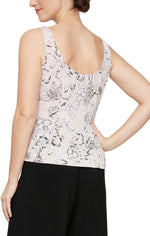Plus Printed Glitter Knit Mandarin Neck Twinset with Hook Neck Closure Jacket and Scoop Neck Tank - alexevenings.com