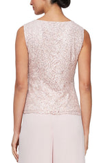 Plus Sequin Lace Twinset with Scoop Neck Tank & Embellished Closure Jacket - alexevenings.com