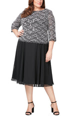 Plus Short Dress with Full Skirt and Scallop Detail - alexevenings.com