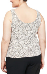 Plus Textured Mandarin Neck Glitter Knit 3/4 Sleeve Twinset - alexevenings.com