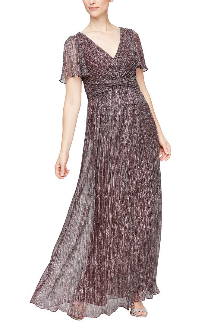 Empire Waist Surplice Neckline Sequin Long Sleeve Evening Dress