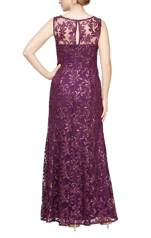 Regular - Long Embroidered Tulle Sleeveless Gown with Sweetheart Illusion Neckline and Matching Shawl - alexevenings.com