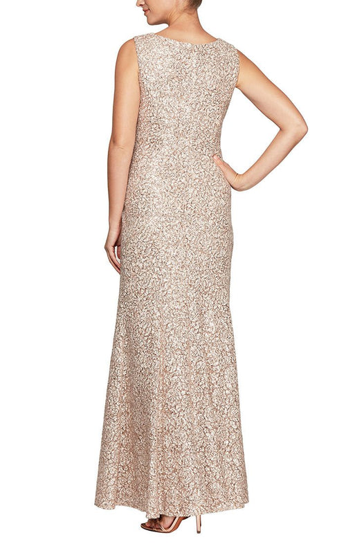 Regular - Long Sleeveless Fit & Flare Dress with Sequin Detail and Matching Shawl - alexevenings.com