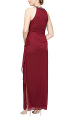 Regular - Sleeveless Dress with Beaded Halter Style Neckline and Cascade Ruffle Detail Skirt - alexevenings.com