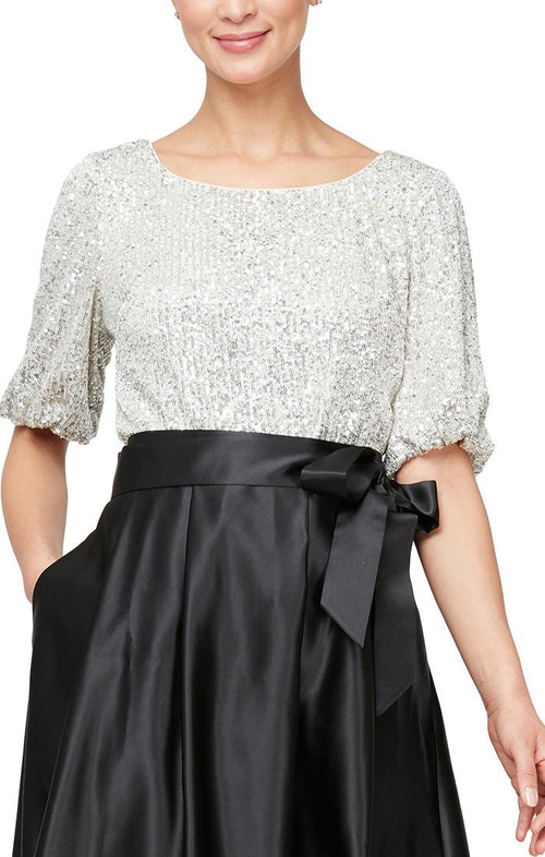 Scoop Neck Blouse with Elbow Sleeves - alexevenings.com
