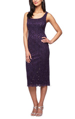 Sheath Lace Dress with Sheer Lace Jacket with Sequin Detail - alexevenings.com