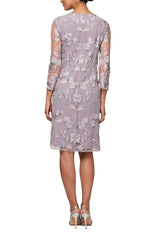 Short Embroidered Elongated Lace Mock Jacket with Jersey Sheath Dress - alexevenings.com