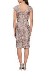Short Sequin Lace Sheath Dress with Cap Sleeves - alexevenings.com