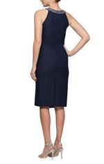 Short Sheath Compression Dress with Embellished Halter Style Neckline - alexevenings.com