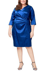 Short Sheath Dress With Portrait Collar, 3/4 Sleeves and Ruched Waist Detail - alexevenings.com