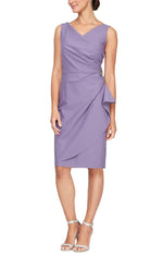 Short Side Ruched Compression Collection Dress with Surplice Neckline, Cascade Ruffle Skirt and Beaded Detail at Hip - alexevenings.com
