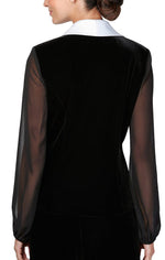 Stretch Velvet Blouse with Side Button Detail - alexevenings.com